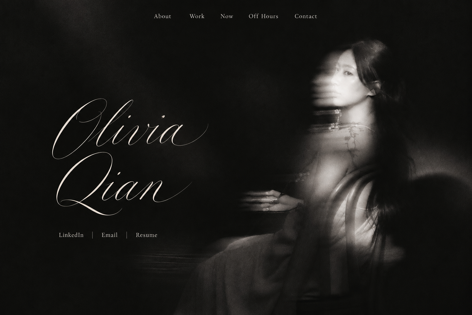 Black-and-white portrait of Olivia Qian